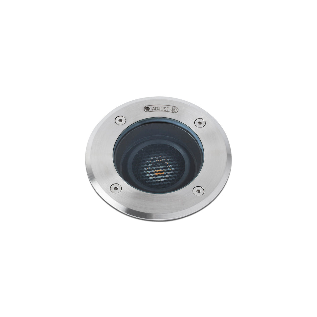 Empotrable LED GEISER 180 orientable gris 10° FARO 70308, iluminación exterior para jardín IP67 en acero inoxidable, luminaria suelo anti-glare