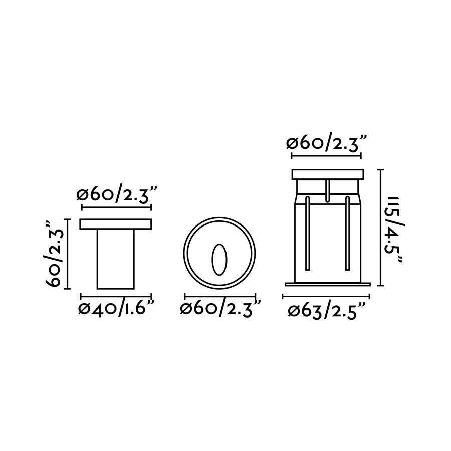 Diagrama de medidas de la luz empotrable LED DANG Inox FARO 70446, iluminación exterior en acero inoxidable para jardín y terraza