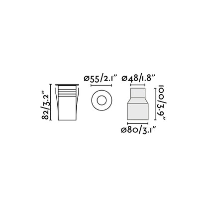 Diagrama de medidas y dimensiones de la luminaria empotrable CURTIS Gris Luz Cálida FARO modelo 70462N, LED exterior IP67 para jardín e iluminación de pared
