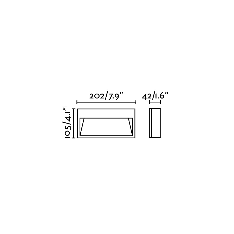 Diagrama de medidas del aplique de pared exterior PATH blanco FARO 70501-110, luminaria LED de aluminio IP44 IK06 para iluminación exterior