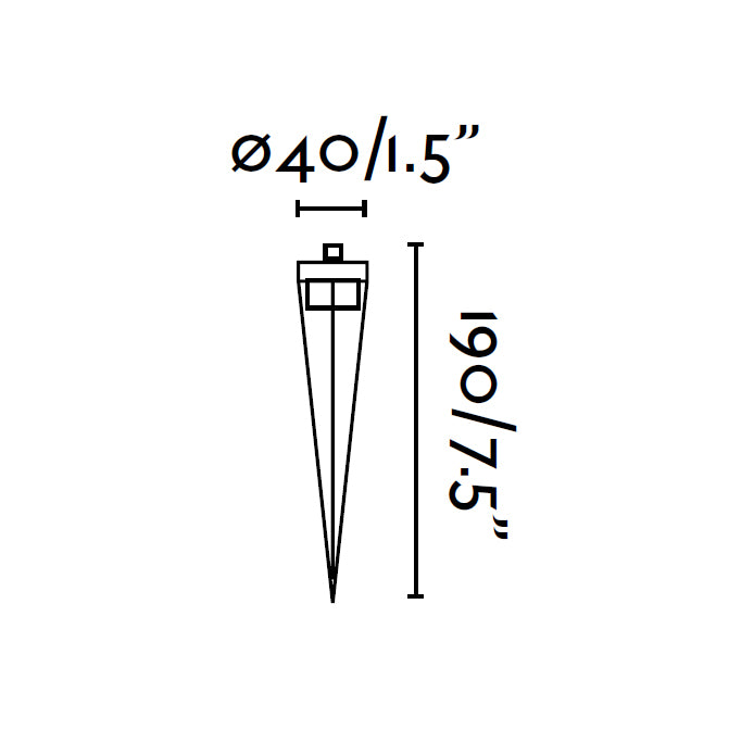 Medidas detalladas de la estaca negra universal para faro FARO 70525, accesorio exterior versátil en ABS anti-corrosión para iluminación de jardín outdoor