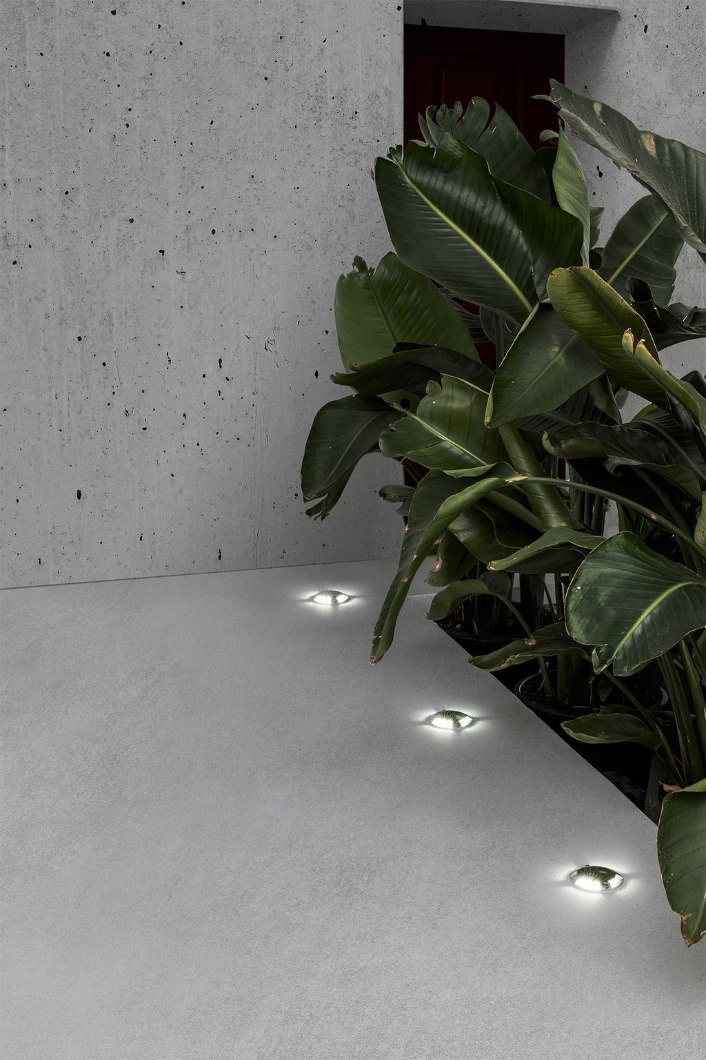 Lámpara de pared exterior Keenan 4 en níquel mate, modelo Faro 70564 de colección 1062, instalada en ambiente de jardín o terraza con iluminación LED IP67 de aluminio para luminaria de pared.