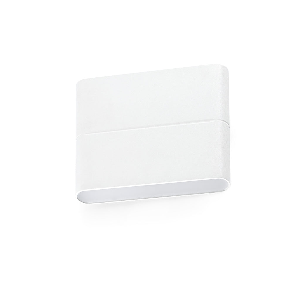 Aplique de pared ADAY 113 blanco mate LED exterior FARO 70644, iluminación para terrazas y jardines en aluminio y cristal opal IP54 con luz cálida