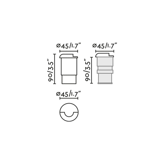 Diagrama de medidas de luminaria empotrable KANE 1 Níquel 2700K LED, FARO exterior IP67 en acero inoxidable para jardín y terraza, modelo 70660