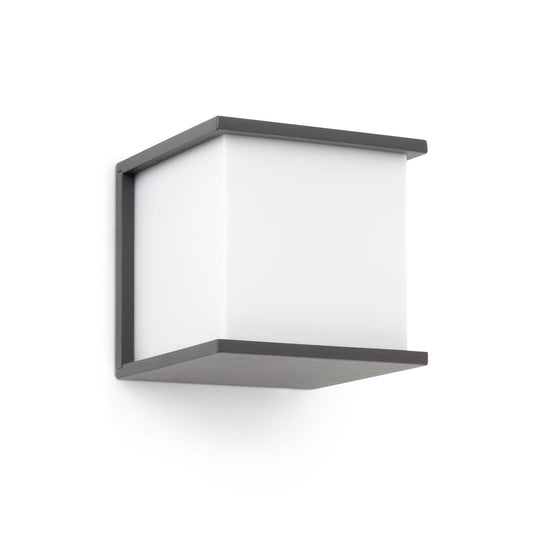 Lámpara de pared exterior KUBICK gris oscuro FARO 70689, aplique contemporáneo de aluminio IP44 para iluminación exterior