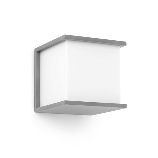 Aplique de pared exterior KUBICK gris FARO 70715, luminaria aluminio IP44 para iluminación exterior, superficie montaje E27 LED