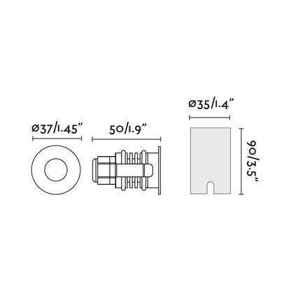 Medidas dimensionales de la luz empotrable LED GRUND 37 Inox 2W 2700K FARO 70733, iluminación suelo exterior IP67 anti-deslumbrante para jardín y terrazas, colección 0726