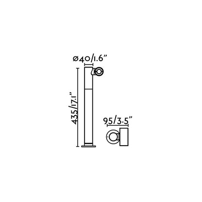 Diagrama de medidas baliza iluminación exterior SPY 435 gris oscuro FARO 70783, dimensiones luminaria superficie aluminio cristal IP65 para jardín suelo COB LED 3000K