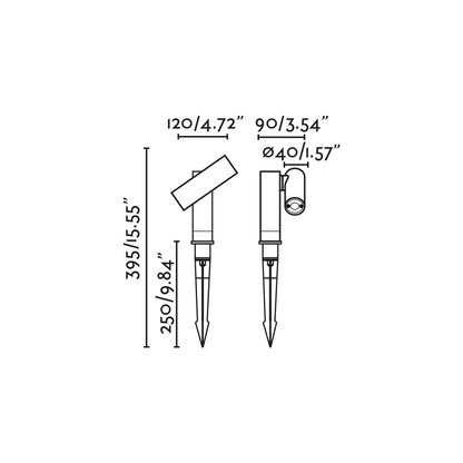 Diagrama de medidas Luminaria Estaca LED SPY 145 Gris Oscuro FARO 70787 serie 7023, iluminación exterior IP65 en aluminio para jardín
