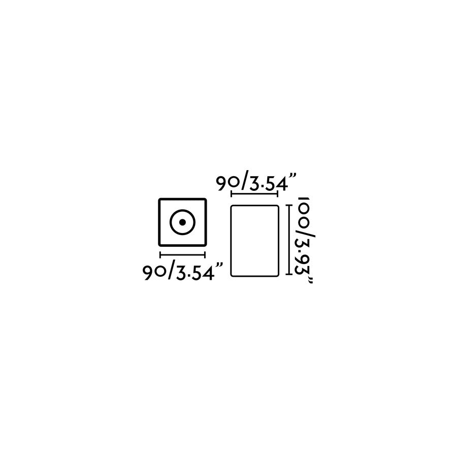 Diagrama de medidas y dimensiones del Plafón LED Exterior TAMI Gris Oscuro modelo 70799 de FARO, en aluminio y cristal con protección IP54, ideal para iluminación cálida en porche o jardín.