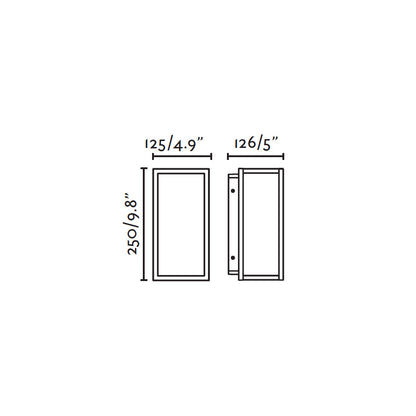 Diagrama de medidas del Aplique Exterior KELA Negro de FARO modelo 70850, luminaria de pared en aluminio negro con LED para porches, terrazas y exteriores residenciales