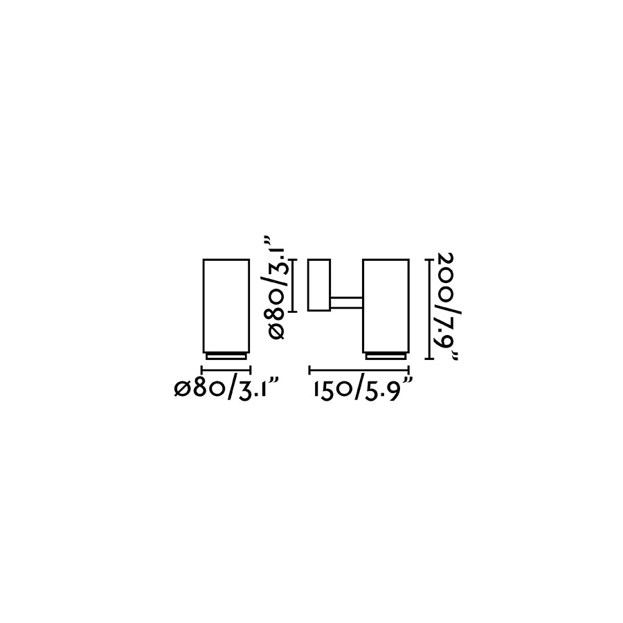 Diagrama de medidas de la Lámpara Proyector LED PLOM Gris Oscuro FARO 70912, dimensiones en cm para instalación exterior en aluminio IP64, iluminación focalizada para jardín y terraza