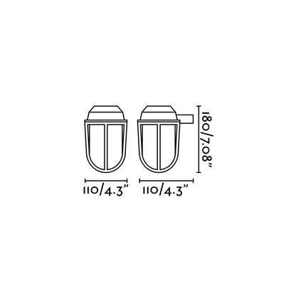 Medidas del aplique de pared Borda en latón FARO 70997: diagrama de dimensiones para iluminación exterior resistente IP44 en jardín o terraza, con cristal, fabricado en Europa