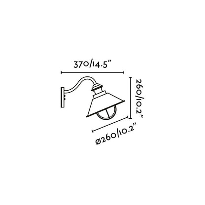 Medidas y dimensiones de la lámpara de pared NÁUTICA 310 Marrón Óxido FARO 71110, luminaria exterior de acero y cristal para jardín y terraza, serie 119