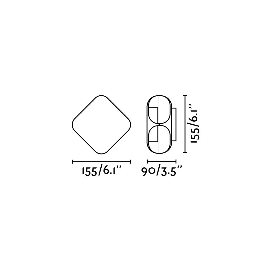 Diagrama de dimensiones del aplique exterior BU-OH Gris Oscuro FARO 71212, luminaria LED 12W IP65 para iluminación de jardín, diseño Ribaudí