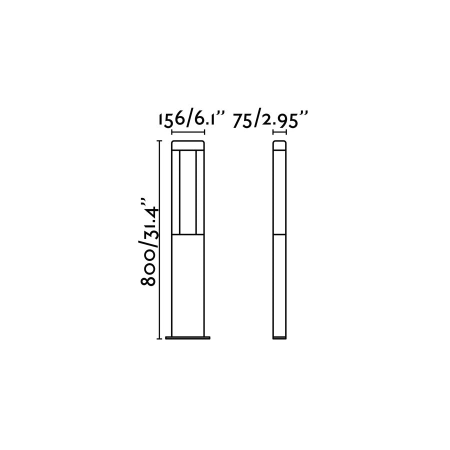 Diagrama de medidas baliza LED exterior NANDA 800 gris oscuro, faro serie 7126 modelo 71217, iluminación jardín aluminio IP54 luz cálida