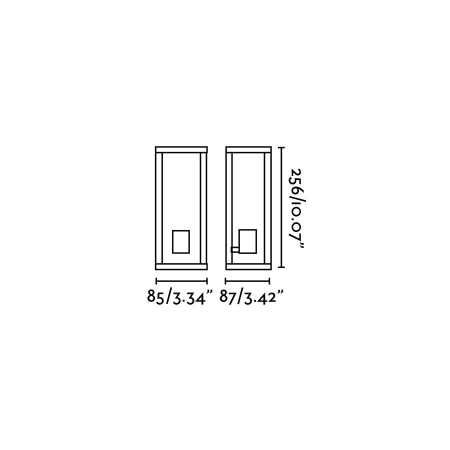 Diagrama de medidas luminaria de pared exterior TAMASHI Aplique Gris Oscuro FARO 71303, serie 7134 en aluminio y cristal IP65 para jardín y terraza