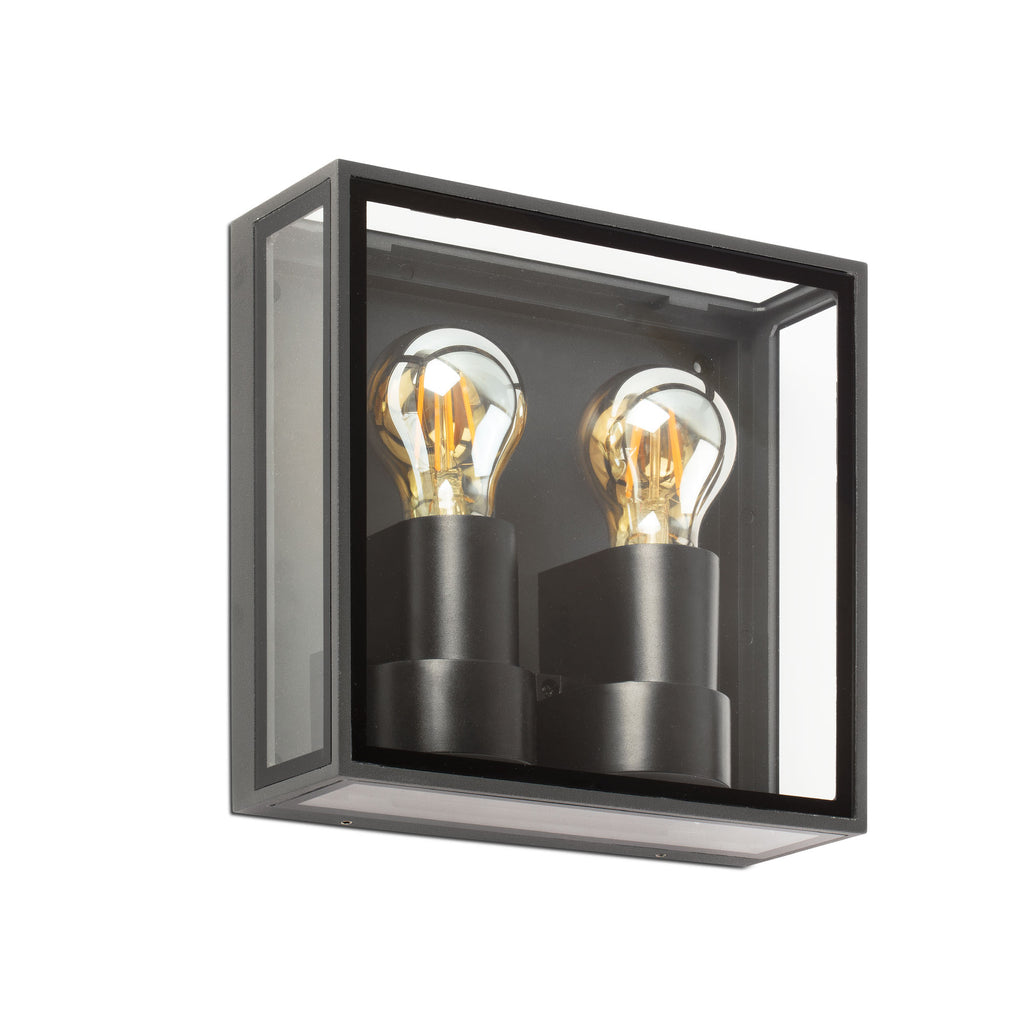 Aplique de pared exterior POMO gris oscuro FARO 71306, luminaria en aluminio y cristal IP65 para jardín y terraza