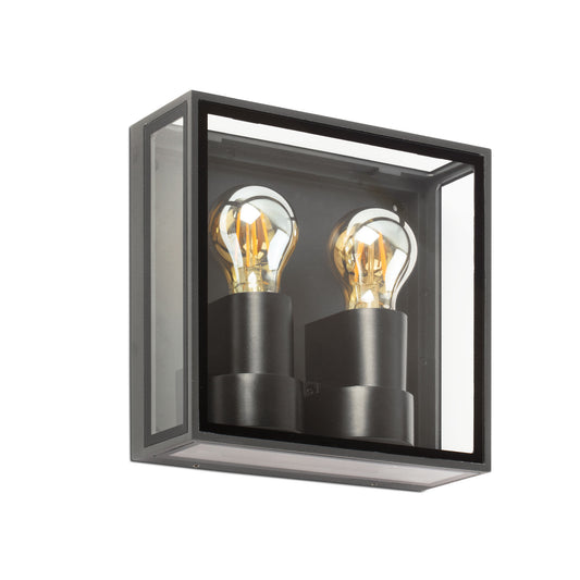 Aplique de pared exterior POMO gris oscuro FARO 71306, luminaria en aluminio y cristal IP65 para jardín y terraza