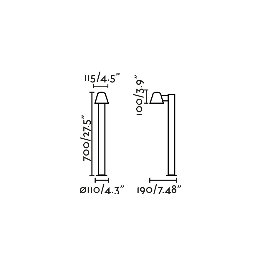 Medidas y dimensiones de la baliza exterior GINA Gris Oscuro FARO 71352, luminaria de superficie en aluminio y cristal IP44 para iluminación de jardín exterior