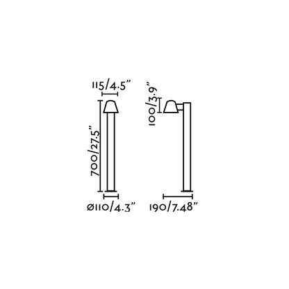 Medidas y dimensiones de la baliza exterior GINA Gris Oscuro FARO 71352, luminaria de superficie en aluminio y cristal IP44 para iluminación de jardín exterior