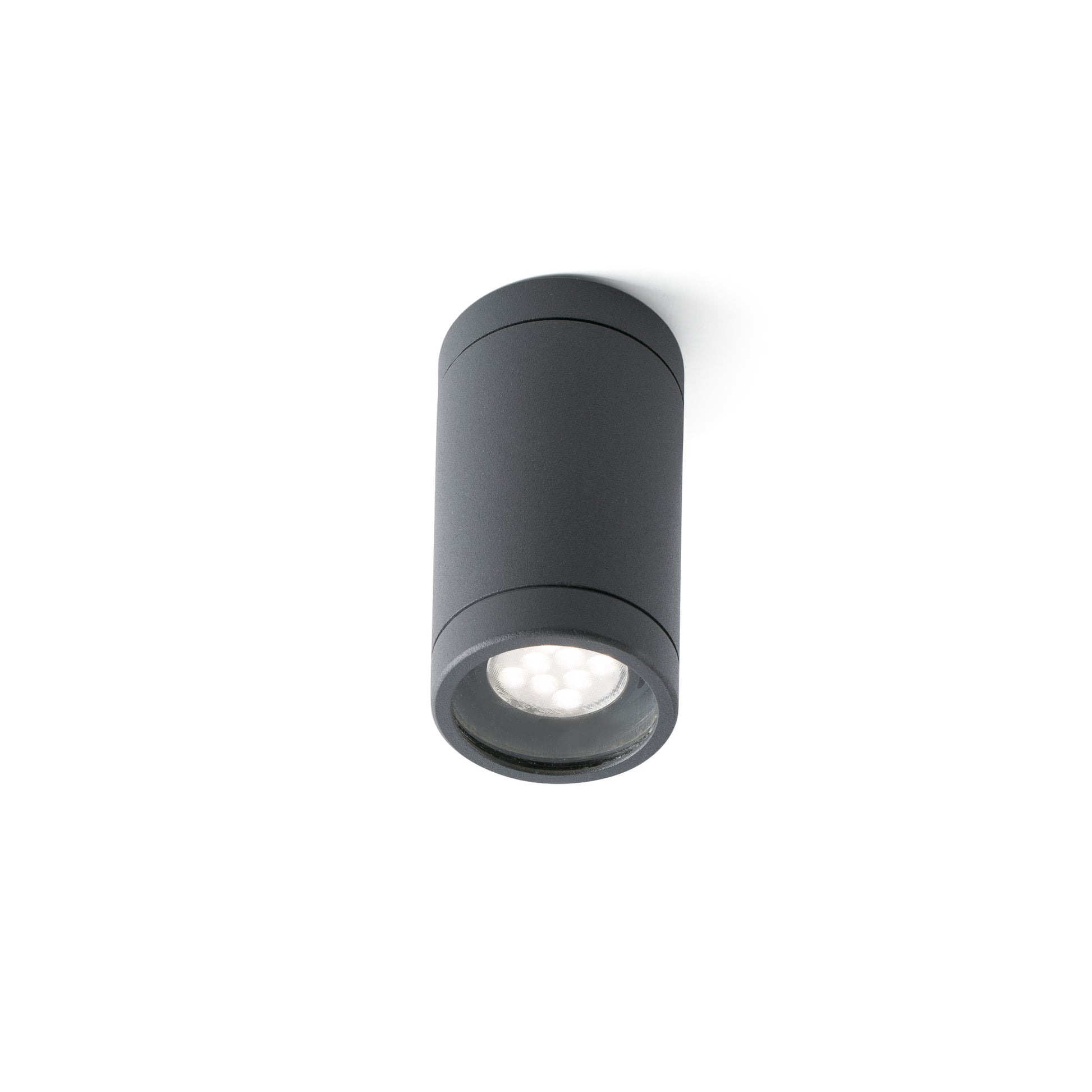 Plafon OLOT gris oscuro exterior de aluminio y cristal, modelo FARO 71374, luminaria de superficie IP44 para iluminación de terrazas