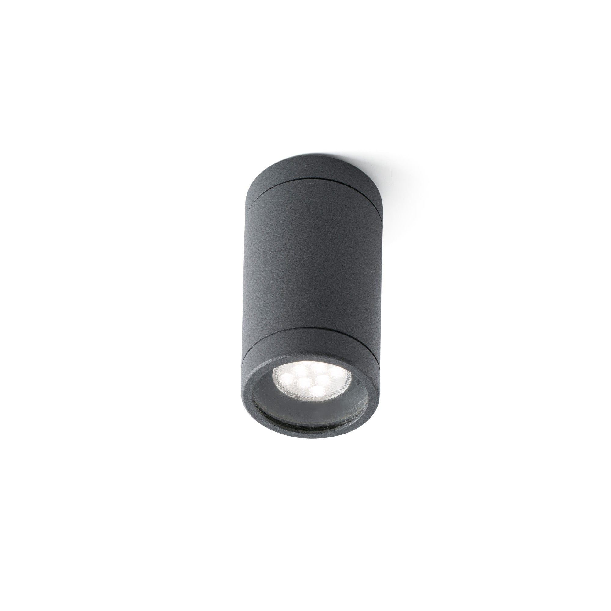 Plafon OLOT gris oscuro exterior de aluminio y cristal, modelo FARO 71374, luminaria de superficie IP44 para iluminación de terrazas