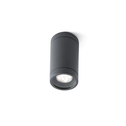 Plafon OLOT gris oscuro exterior de aluminio y cristal, modelo FARO 71374, luminaria de superficie IP44 para iluminación de terrazas
