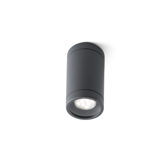 Plafon OLOT gris oscuro exterior de aluminio y cristal, modelo FARO 71374, luminaria de superficie IP44 para iluminación de terrazas