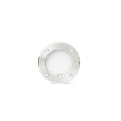 Luz empotrable LIO níquel mate FARO 71495, faro exterior LED para jardín en acero inoxidable y cristal, IP67 IK08 serie 208 luminaria suelo