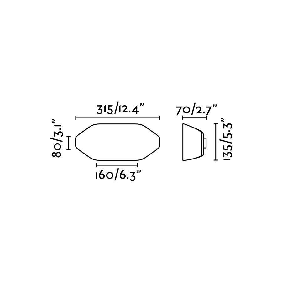 Diagrama de medidas de la lámpara de pared FUTURE en gris oscuro de FARO modelo 71517, luminaria exterior de policarbonato para terraza y jardín con iluminación de superficie