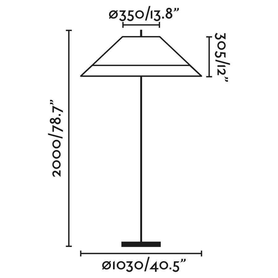 Diagrama de medidas de la lámpara de pie exterior SAIGON OUT Gris/Marrón 2M, modelo FARO 71569-08, diseño minimalista en mimbre sintético para jardín y terraza