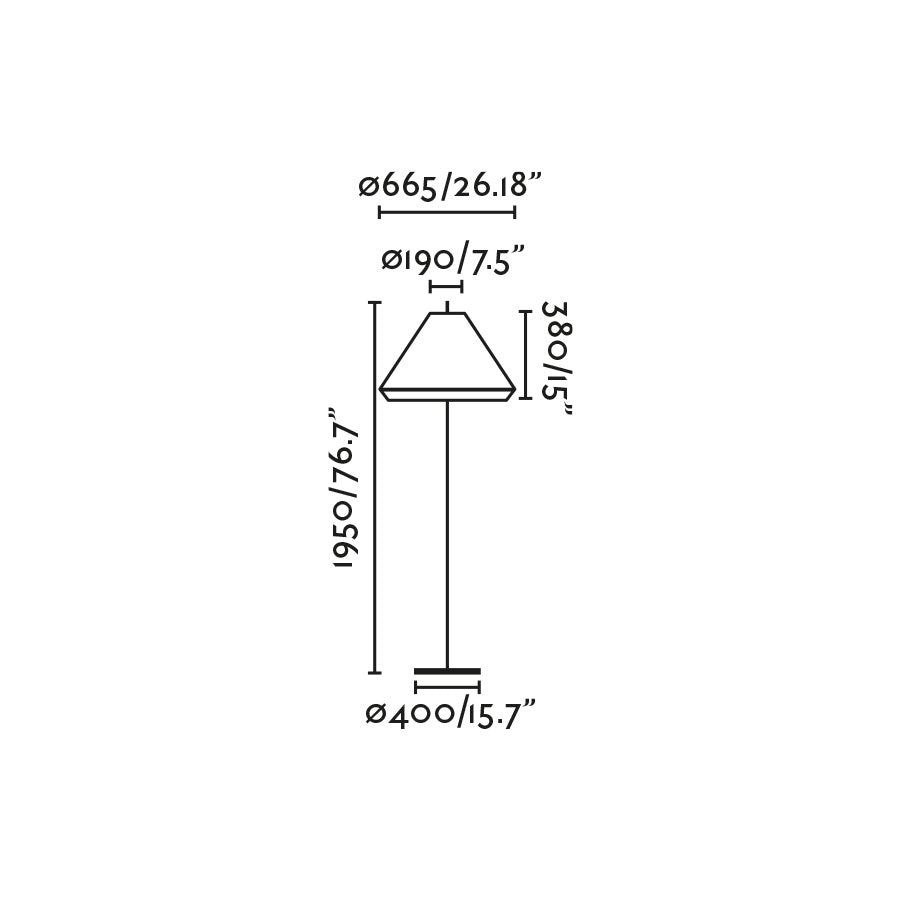Diagrama de medidas lámpara de pie SAIGON OUT C70 verde oliva 2M, modelo FARO 71569-11, exterior IP65, aluminio para iluminación jardín diseño Nhatrang