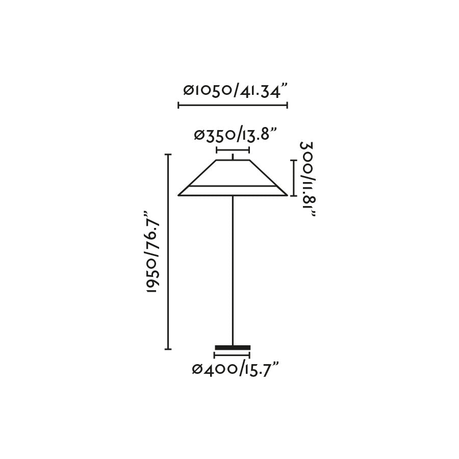 Medidas dimensionales de la lámpara de pie SAIGON OUT en verde oliva, altura 2M, modelo exterior FARO 71569-12, diseño Nahtrang en aluminio resistente UV para jardín e iluminación outdoor