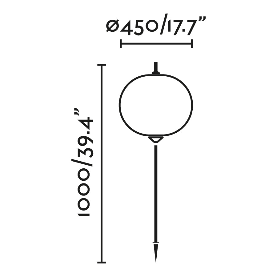 Diagrama de medidas y dimensiones de la lámpara estaca exterior SAIGON OUT 1500 R45 Gris/Blanco, faro de jardín en aluminio con diseño minimalista, luminaria IP65 para iluminación exterior