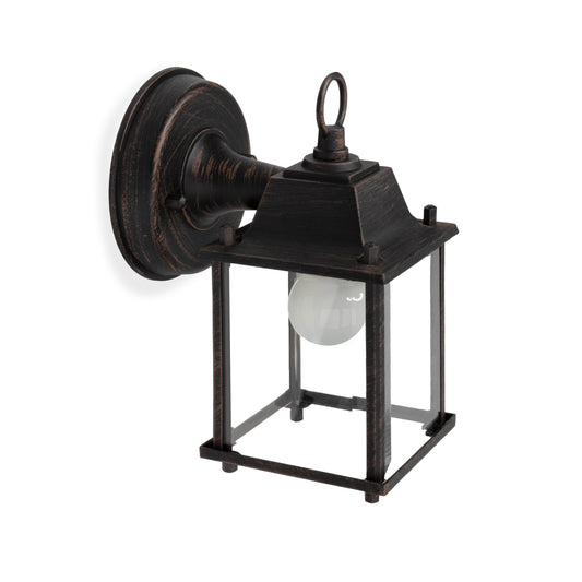 Lámpara de pared exterior DADO marrón modelo FARO 71606, luminaria superficie en acero y cristal para jardín, terraza e iluminación clásica