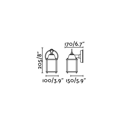 Diagrama de medidas de lámpara de pared DADO marrón exterior FARO 71606, luminaria clásica en acero y cristal para jardín y terraza