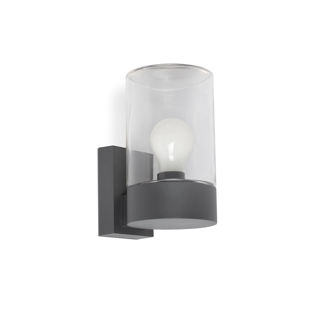 Aplique de pared KILA gris oscuro transparente FARO 71743, luminaria exterior en aluminio y cristal IP65 para porche