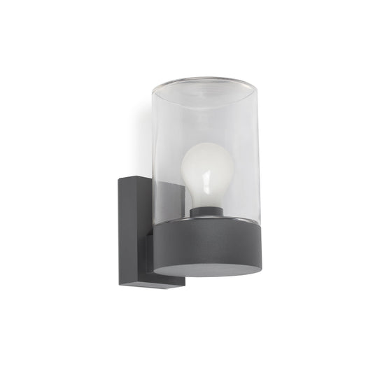Aplique de pared KILA gris oscuro transparente FARO 71743, luminaria exterior en aluminio y cristal IP65 para porche