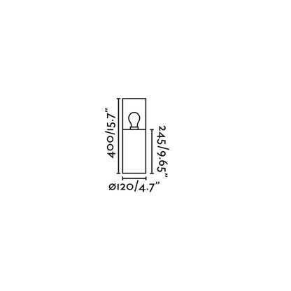 Medidas detalladas de la baliza exterior KILA 400 en gris oscuro, luminaria de superficie FARO 71746 para iluminación de jardín y terrazas, en aluminio y cristal