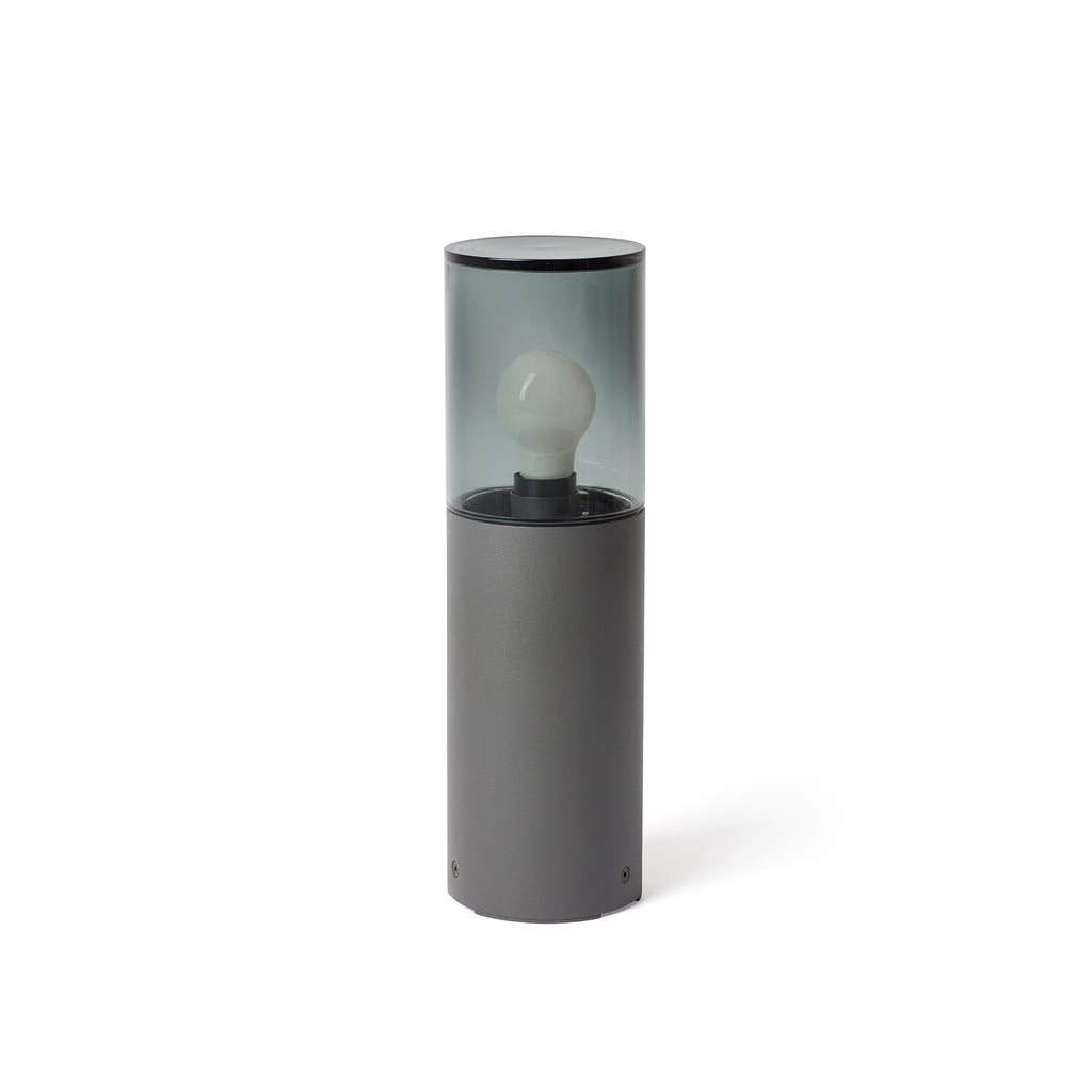 Baliza exterior KILA 400 gris ahumado FARO luminaria de jardín para terraza en aluminio y cristal LED E27