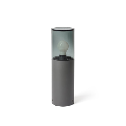 Baliza exterior KILA 400 gris ahumado FARO luminaria de jardín para terraza en aluminio y cristal LED E27