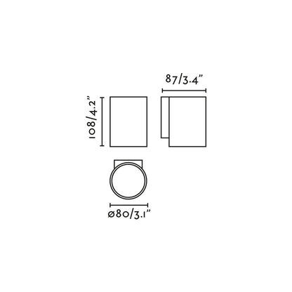 Diagrama de medidas del Aplique de Pared Exterior KOV 1L Negro 2700K 23° FARO modelo 71790-222, serie 7180 en aluminio, LED COB IP65 para iluminación exterior superficial