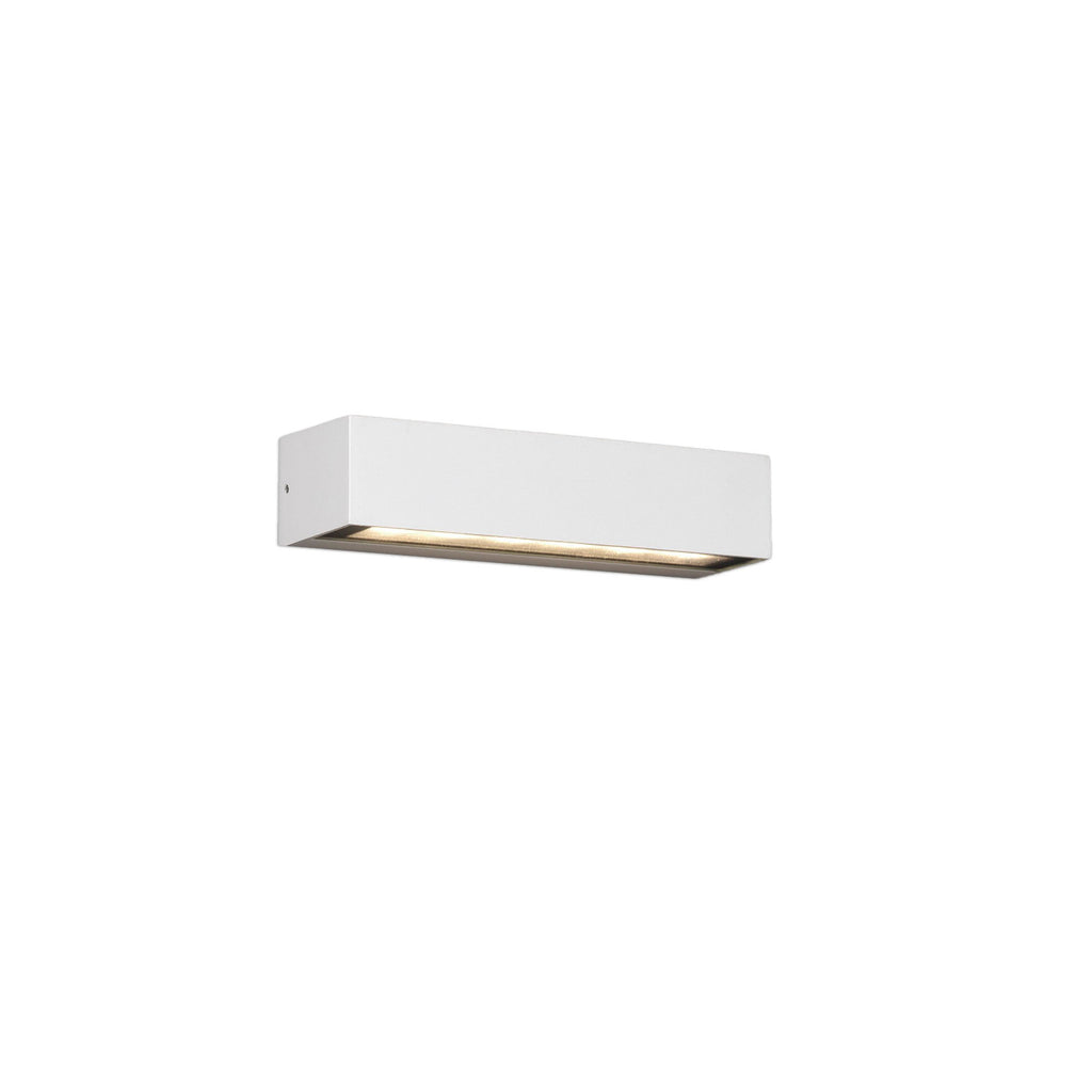 Aplique de pared LED DORO 220 blanco FARO 71900-110, luminaria exterior IP65 para jardín en aluminio y cristal, iluminación cálida 3000K