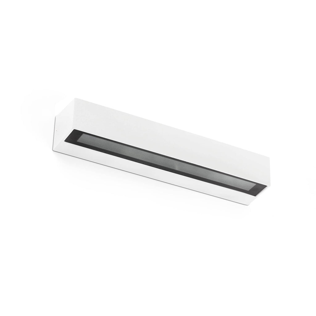 Aplique de pared LED DORO 380 en blanco de FARO modelo 71903, luminaria exterior de aluminio y cristal IP65 para hogar y jardín