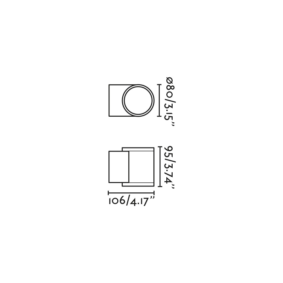 Diagrama de medidas del aplique de pared TOND 1L Gris Oscuro 3000K FARO modelo 71916, luminaria exterior de aluminio IP54 serie 7194 para iluminación de fachada