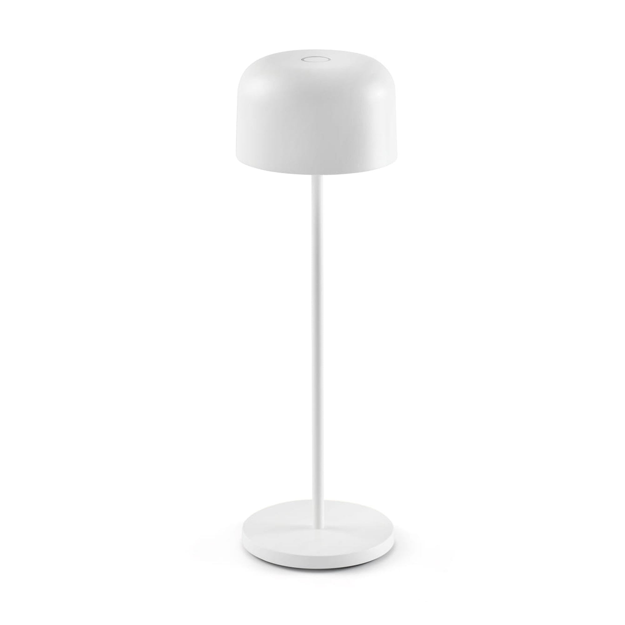 Lámpara portátil Mavis 360 blanca de aluminio, diseño minimalista para iluminación exterior LED recargable con batería USB, IP54 resistente al agua, luminaria superficie FARO modelo 71929