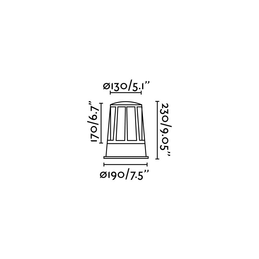 Medidas de la baliza exterior SURAT en gris oscuro, modelo FARO 72310, luminaria de superficie en aluminio y cristal para jardín y terraza, protección IP54