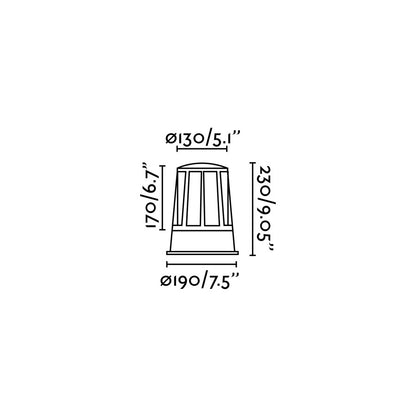 Medidas de la baliza exterior SURAT en gris oscuro, modelo FARO 72310, luminaria de superficie en aluminio y cristal para jardín y terraza, protección IP54