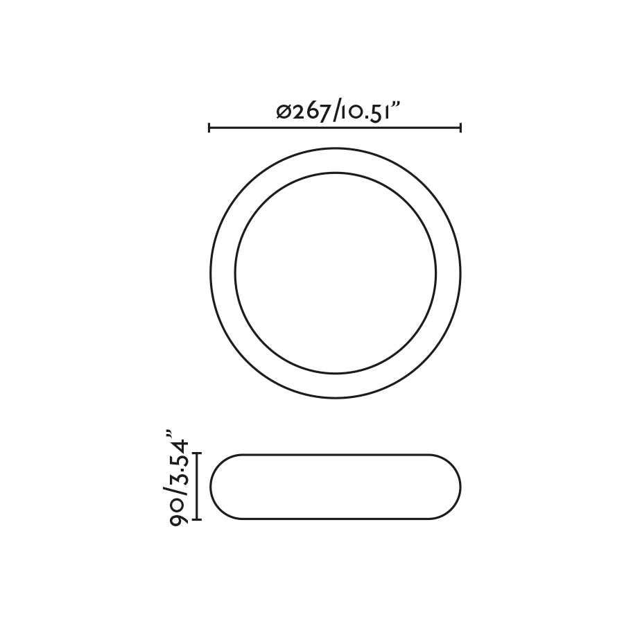 Diagrama de medidas del Plafon ANGA 295 Blanco FARO 72354, luminaria exterior LED SMD en PMMA y cemento para jardín y terraza
